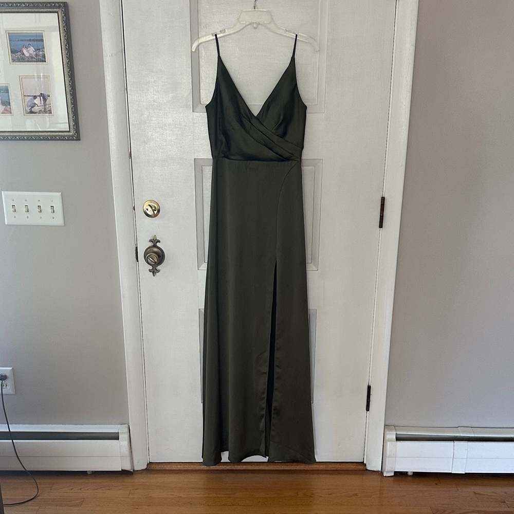 Jenny Yoo bridesmaids Eloise olive green dress with slit